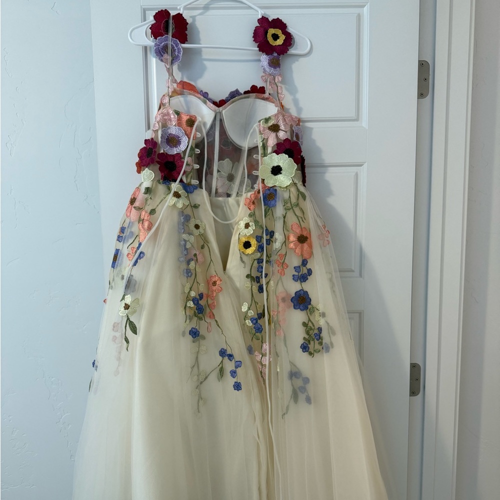 JJs House Cream and White Spaghetti Strap Sundress for Brides